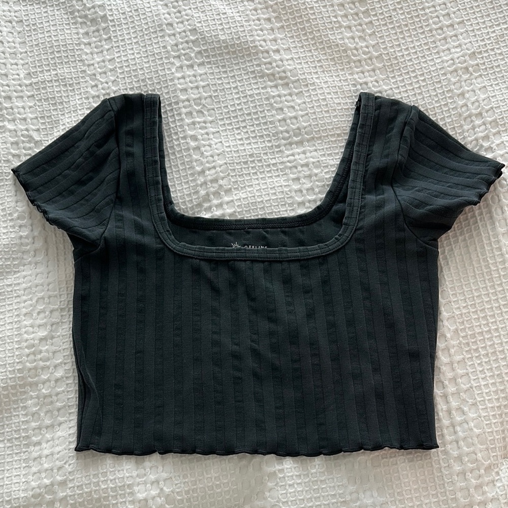Aerie Black Ribbed Crop Top